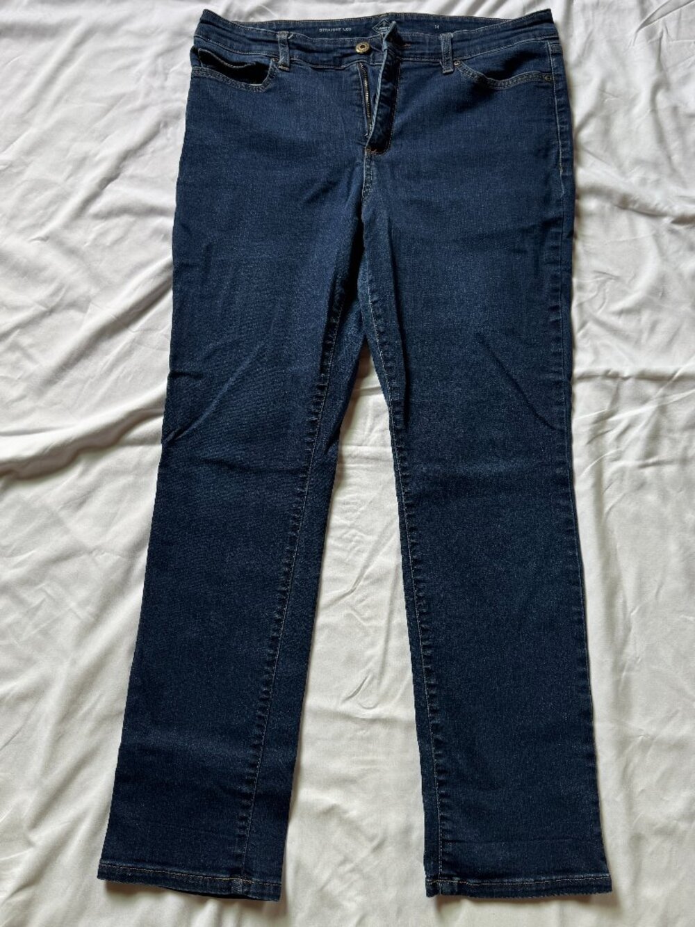 St. John’s Bay Straight Leg Jeans Womens 14 Dark Wash Stretch Denim